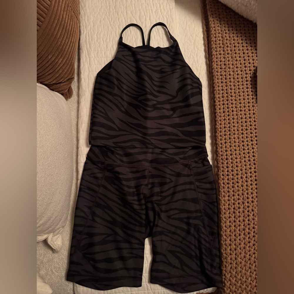 Black Zebra Print Sports Bra and PowerSoft High Waisted Biker Shorts